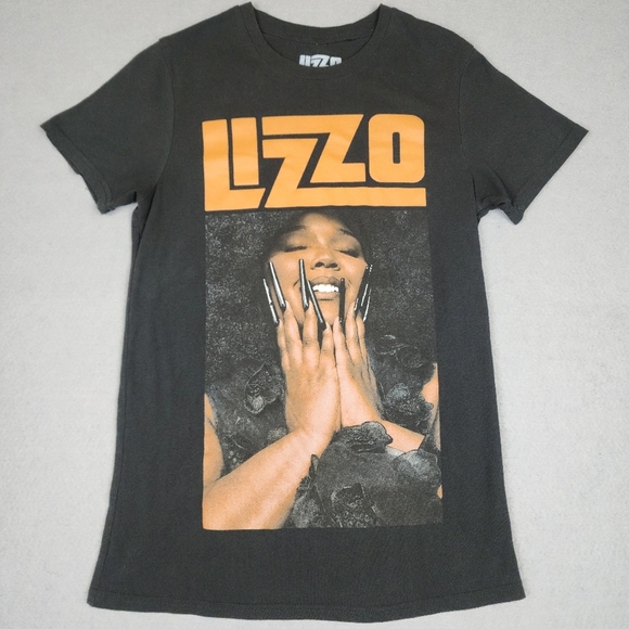 Lizzo Black Graphic T-Shirt Womens Small Bold Orange Text - Picture 1 of 6